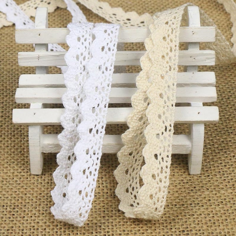 URIMPAVIDO 10 Yard Vintage Lace Trim Cotton Ribbon Crochet Sewing Lace for DIY Craft Scrapbooking Gift Package Wrapping Bridal Wedding Decoration (White) - Image 5